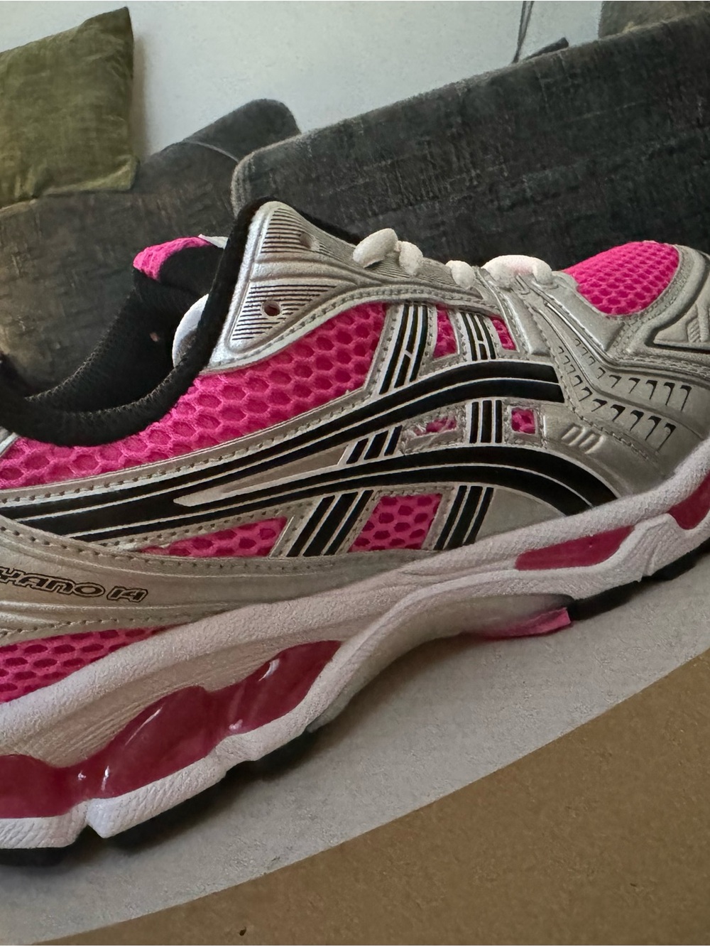 Asics  Pink Silver Running Sneakers for men us 7